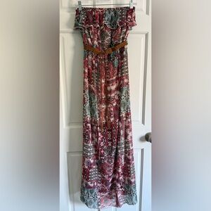 No Boundaries Multicolor Patterned Maxi Dress with Belt
